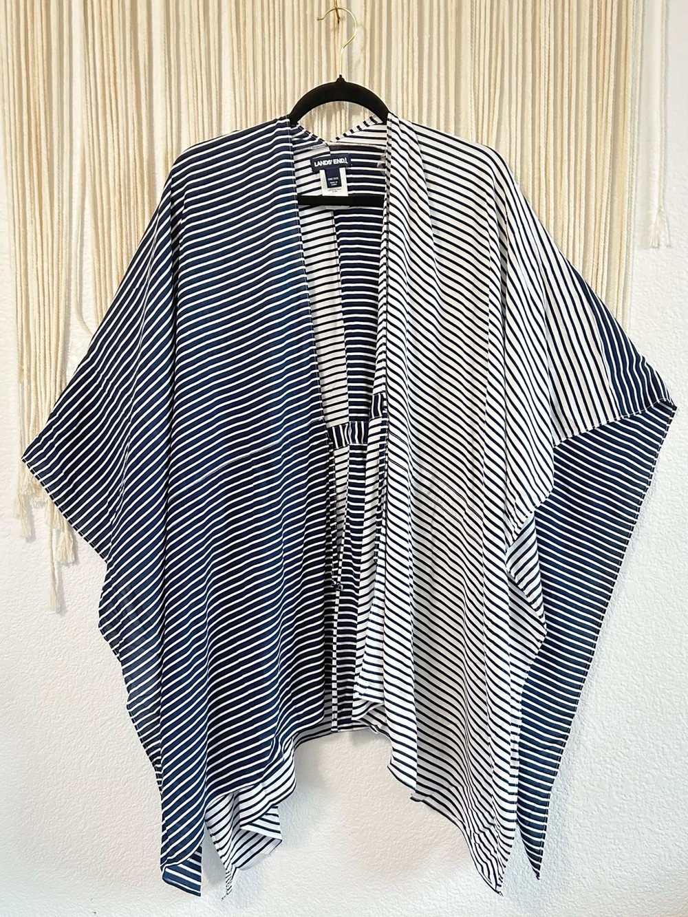 LANDS END Striped Kimono Cover-Up in Navy & White - Picture 2 of 10
